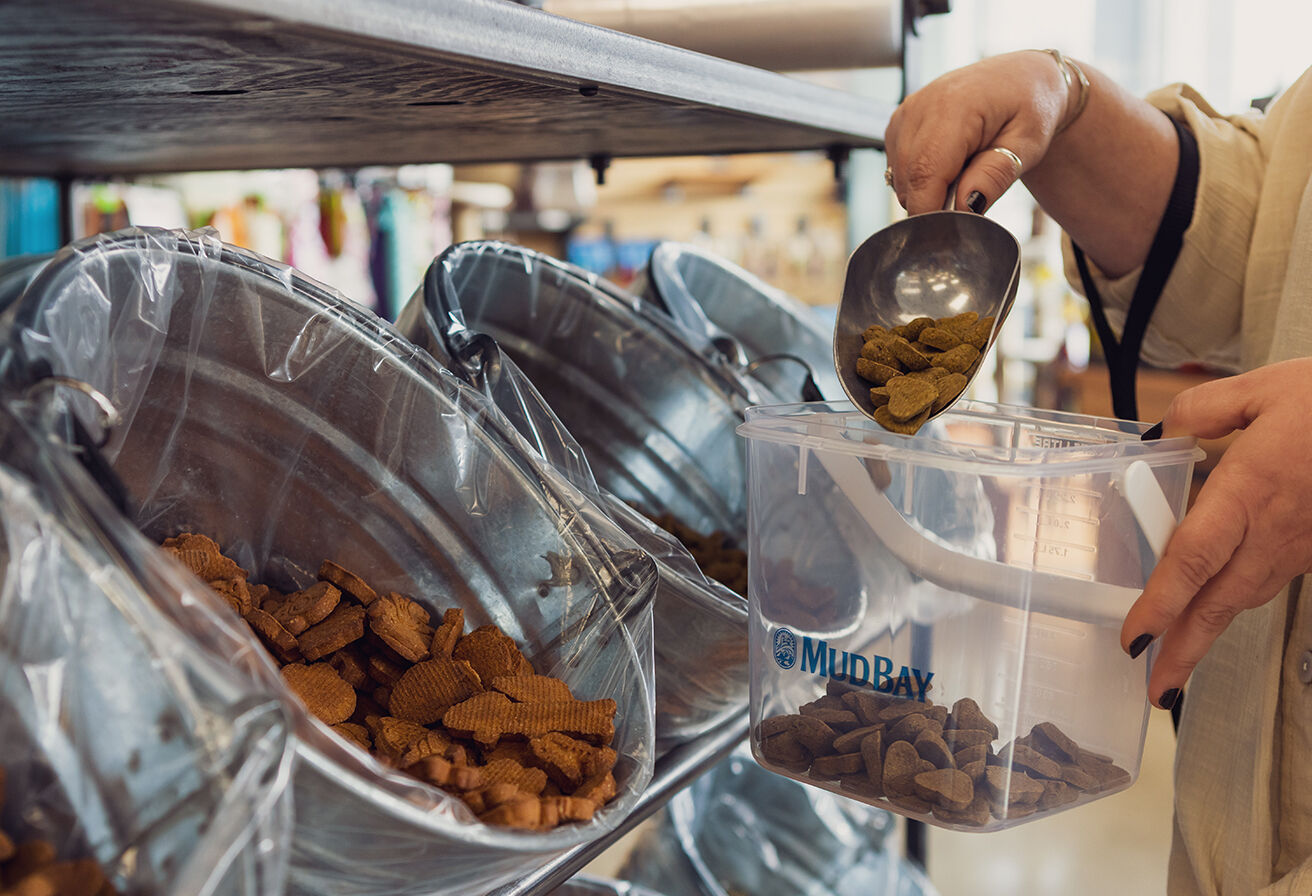 bulk biscuit bins in Mud Bay stores
